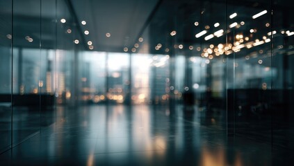 Blurred modern office space with city views