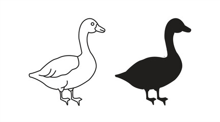 goose icon, black and white line symbol sign, eps 10 on white background, vector illustration.

