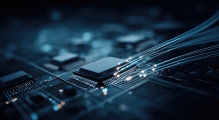 Close-up of circuit board with chip and fiber optics (1)