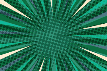 Pop art radial colorful comics book magazine cover. Striped color digital background with thunder flash. Cartoon funny retro pattern strip mock up. Vector halftone illustration. Sunburst shape.