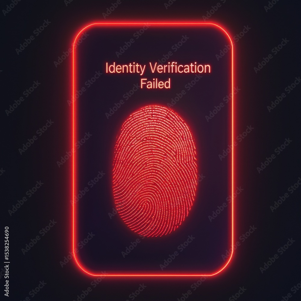 Poster a glowing red neon fingerprint with the message 