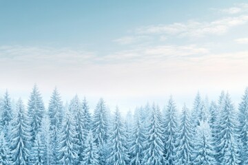 Fototapeta premium Serene Winter Wonderland: Snow-Covered Pine Trees Under Clear Blue Sky.