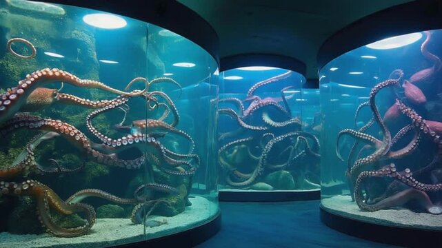 Octopuses in a fish farm.