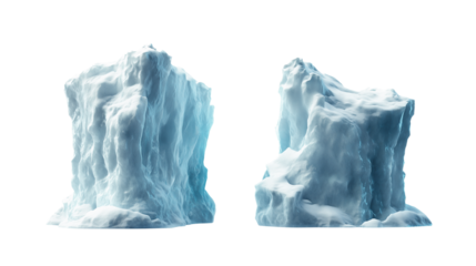 Iceberg, blue ice mountain with white snow and deep crevasses, steep terrain of ice, glacier landscape, blue ice mountain covered in snow, on a transparent backgrounds