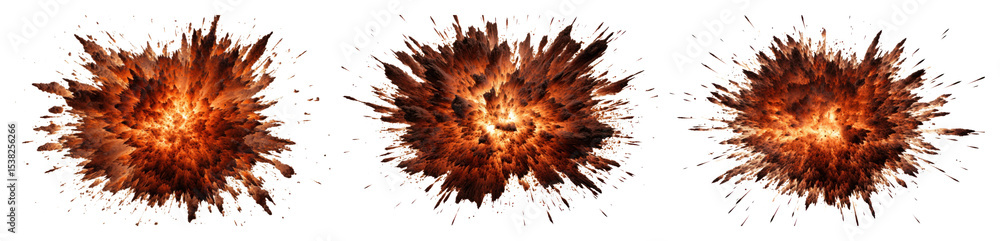 Poster png dynamic fiery explosion sequence, element set on transparent background