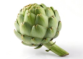 Obraz premium Whole fresh artichoke isolated on white background real food photo