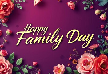 Elegant calligraphy "Happy Family Day" on festive background with floral elements,  card,  summer