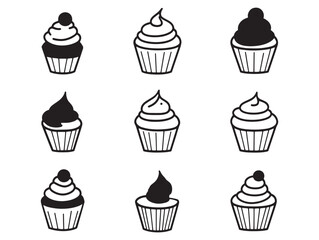 Elegant Red Velvet Cupcake Minimalist Line Art Drawing 