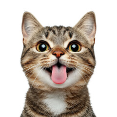 A tabby cat sticking out on transparent background