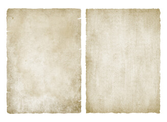 Vintage parchment paper texture set with torn edges, aged antique blank sheets