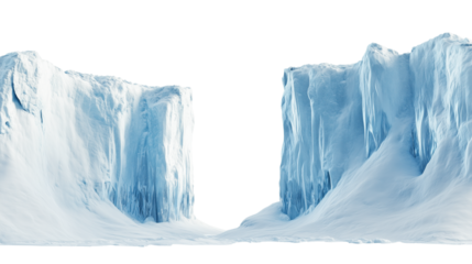 Iceberg, blue ice mountain with white snow and deep crevasses, steep terrain of ice, glacier landscape, blue ice mountain covered in snow, on a transparent backgrounds