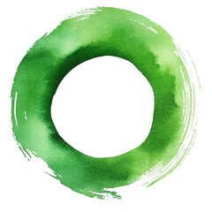 green watercolor circle brush stroke on white background