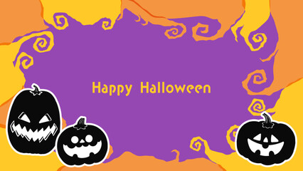 不気味なツリーとハロウィンのかぼちゃのフレームイラスト