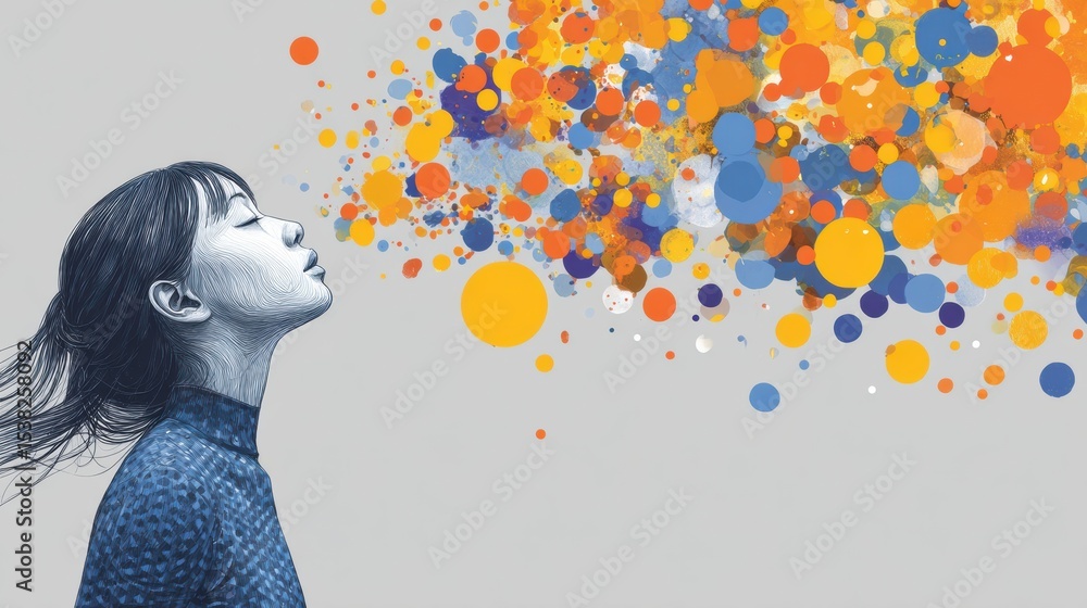 Poster Visual Representation of How Gratitude Rewires the Brain Through Colorful Expressions and Emotional Connections