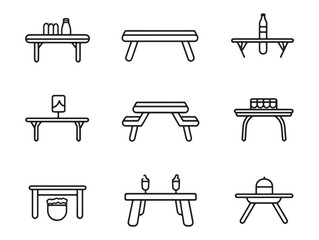 Classic Picnic Table Vector Line Art Illustration 