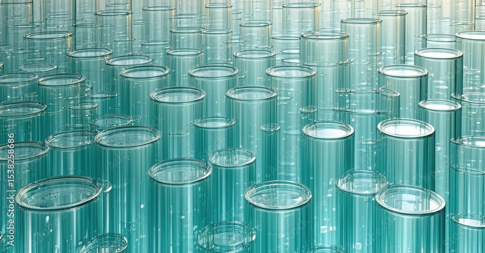 Poster abstract cylinders create mesmerizing pattern. turquoise hues dominate composition, evoking calm, fu