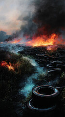 Endless Rubber Wasteland Beneath Smoldering Skies
