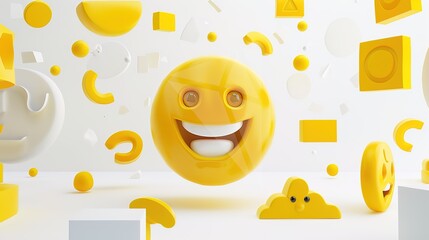 Yellow 3D Smiling Face on White – a cheerful and playful visual. The vibrant yellow smiley pops against the clean white background, radiating positivity and modern charm.