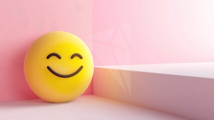 Yellow 3D Smiling Face on White – a cheerful and playful visual. The vibrant yellow smiley pops against the clean white background, radiating positivity and modern charm.