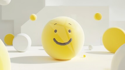 Yellow 3D Smiling Face on White – a cheerful and playful visual. The vibrant yellow smiley pops against the clean white background, radiating positivity and modern charm.