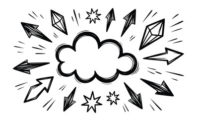 Dynamic Hand Drawn Explosion Design with Arrows Stars and Crystals Perfect for Comics Graphic Design and Web Design Projects, silhouette