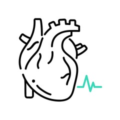 Minimal Line Human Heart Icon with Heartbeat – Medical and Health Symbol