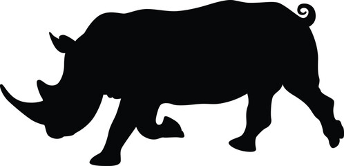 Rhino. Rhinoceros. Black Rhino. Silhouette. Animals. Running Rhino. Vector. Clean and minimal design, perfect for logos, icons, conservation posters, and animal-themed artwork.