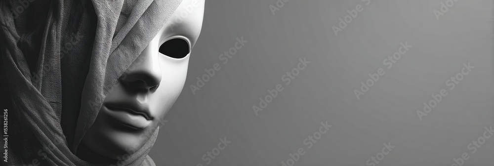 Poster Surreal Mask Blending Into a Neutral Void Creating an Enigmatic Atmosphere Filled With Emotion and Intrigue