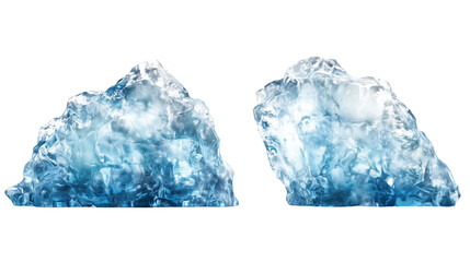 Iceberg, blue ice mountain with white snow and deep crevasses, steep terrain of ice, glacier landscape, blue ice mountain covered in snow, on a transparent backgrounds
