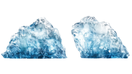 Iceberg, blue ice mountain with white snow and deep crevasses, steep terrain of ice, glacier landscape, blue ice mountain covered in snow, on a transparent backgrounds