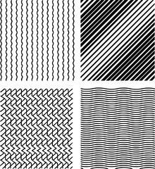 Black and White Geometric Seamless Patterns Set Wavy Zigzag Diagonal Lines