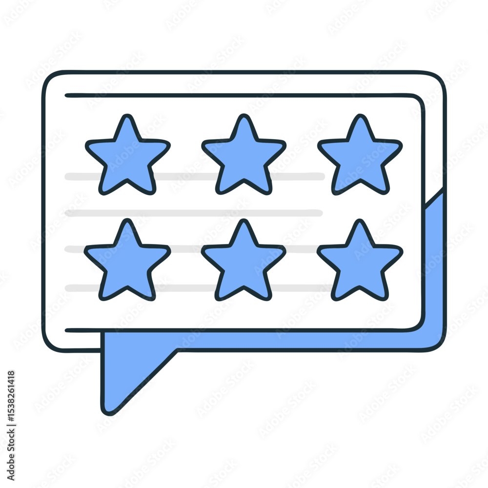 Poster five star rating in speech bubble. customer review feedback shown with five stars in simple chat win