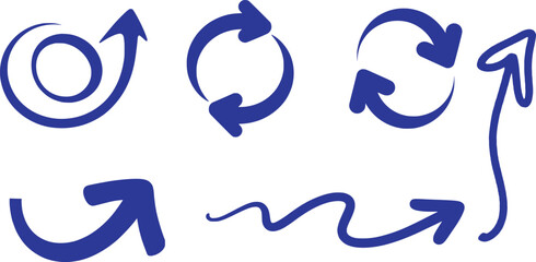 Collection of Hand Drawn Blue Arrows and Circular Arrows