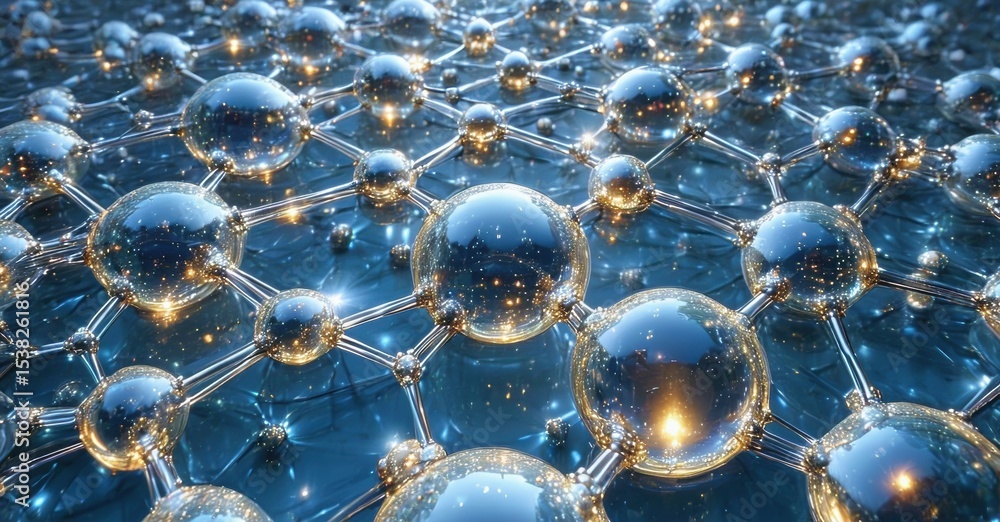 Poster Futuristic network, glowing spheres connected by lines. Blue tones dominate, creating complex digital pattern. Bright points illuminate structure.