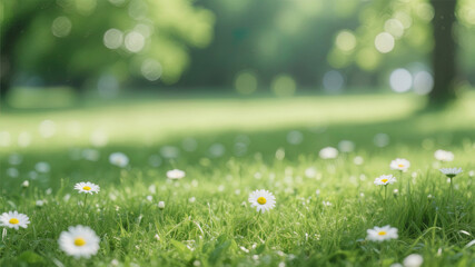 green grass and flowers