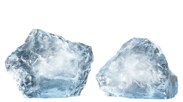 Iceberg, blue ice mountain with white snow and deep crevasses, steep terrain of ice, glacier landscape, blue ice mountain covered in snow, on a transparent backgrounds