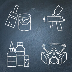 Craft and painting tools chalkboard icon set