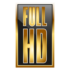 Full HD Gold Icon – High Resolution Video Quality Badge. Multimedia branding, UI/UX designs, Smart TV packaging, and Online video content thumbnails. Vector Illustration Concept.