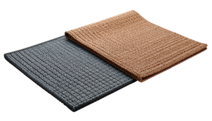 Two woven mats, one gray and one brown, showcasing intricate detailing on a white isolated on solid white background Png.