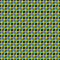 Geometric Pattern with Repeating Yellow and Cyan Shapes on a Dark Background