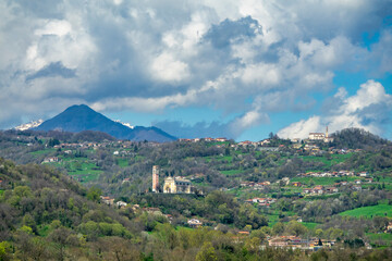 Panoramic View of a Hilltop Village in Northern Italy