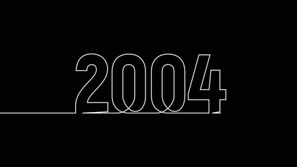 2004 new year continuous line art clip self drawing animation on white black background. single one line art written outline sketch illustration 2004 year numbers video