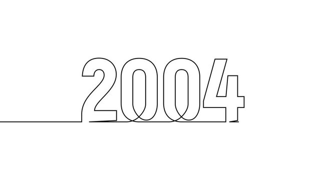 2004 new year continuous line art clip self drawing animation on white black background. single one line art written outline sketch illustration 2004 year numbers video