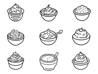 Delicious Rice Pudding In Bowl Vector Line Art 