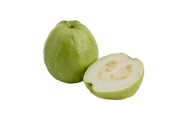 fresh guava fruit, whole and half on transparent background