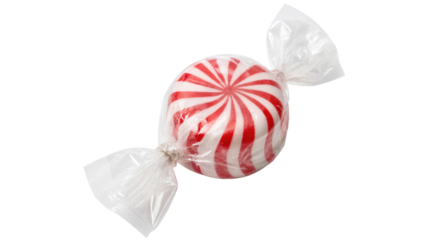 Peppermint Candy Red and White Swirl – Wrapped Sweet Isolated on Transparent Background