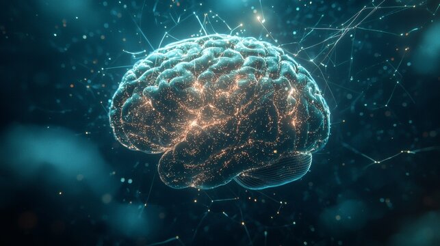 conceptual animation of interrupted brain signals, visualized through light trails and broken links in soft blue palette