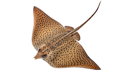 Spotted Eagle Ray White Body with Black Spots and Long Tail Isolated on Transparent Background