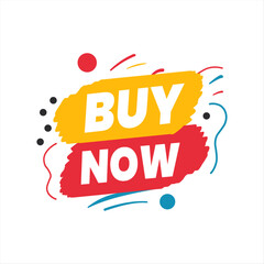 Colorful Abstract Shapes Framing Buy Now Text on a Clean White Vector Design. Editable Yellow and Red Banner.