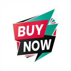 Buy Now Promotional Banner with Geometric Accents on White Vector Background. Red, Black, and Green Editable Banner.